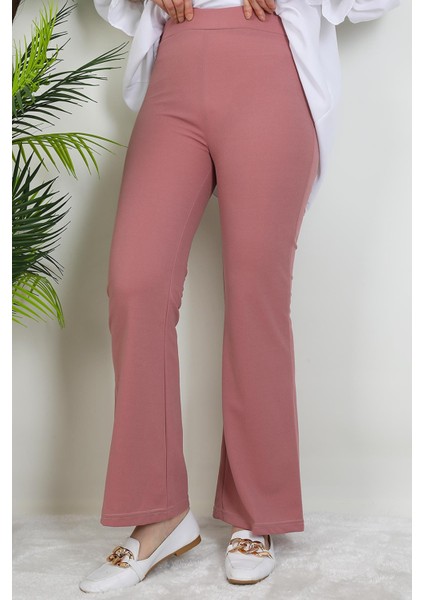 Beli Lastikli Ispanyol Pantolon Pembe