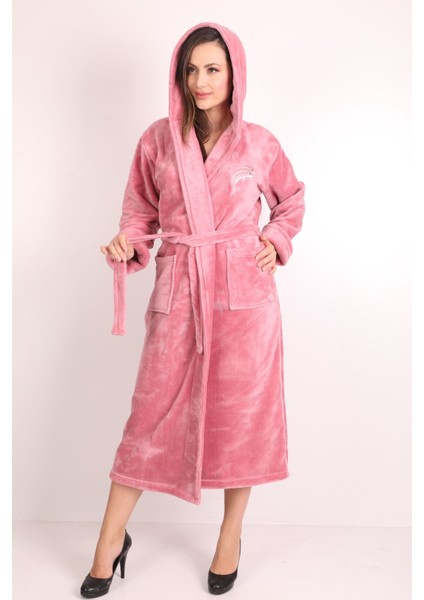 Kadın Kapşonlu Nakışlı Pembe Bambu Sabahlık, Rahat ve Şık Tasarım fiyatları