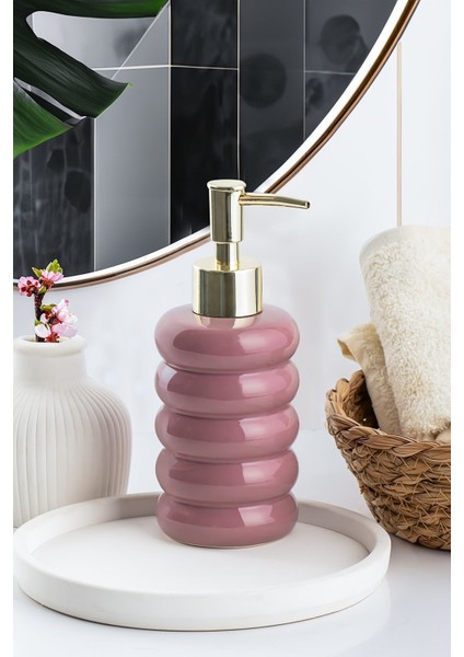 3204 Porselen Sıvı Sabunluk, Pembe, 275cc, Seramik, Tezgah Üstü Banyo ve Mutfak