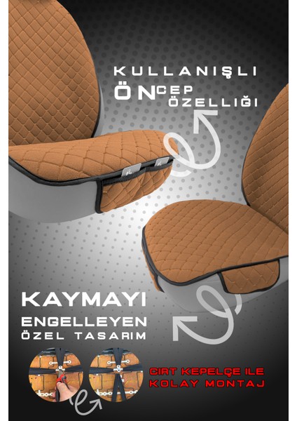 Üst Düzey Terletmez Kumaş 7 Parça Oto Koltuk Kılıfı -Oto Koltuk Minder -Taba fırsatları
