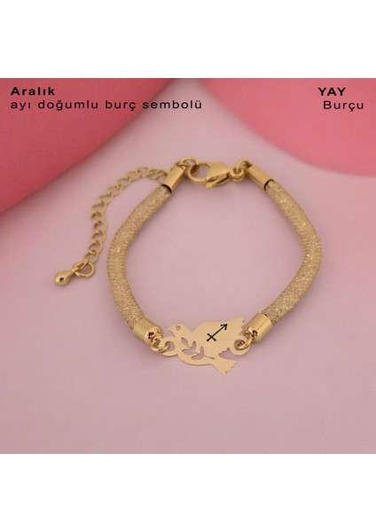 Kuş Figürlü 14 Ayar Altın Plakalı Kadınlar İçin Doğum Ayına Özel Bileklik-365DOĞUMAY-SW