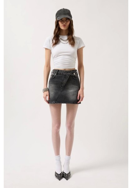 Asimetrik Kemer Denim Mini Etek fiyatları