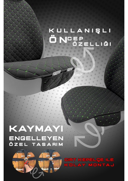 Üst Düzey Terletmez Kumaş 7 Parça Oto Koltuk Kılıfı -Oto Koltuk Minder -Siyah Yeşil fırsatları