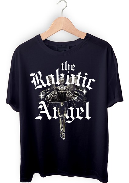 Siyah Oversize Kalıp Angel Baskılı Unisex T-Shirt