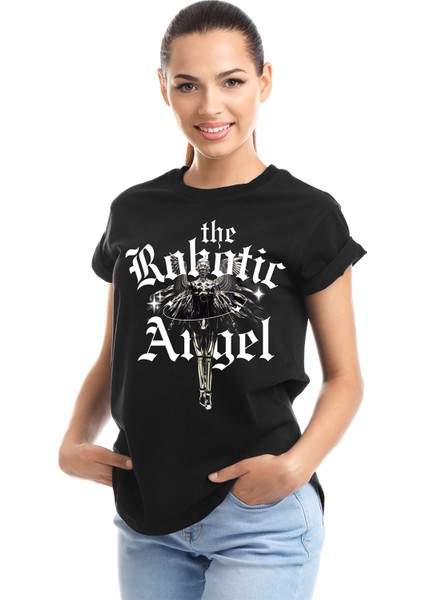 Siyah Oversize Kalıp Angel Baskılı Unisex T-Shirt