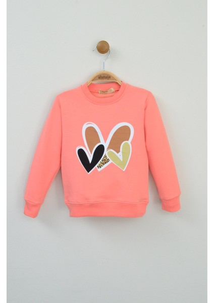 Leopar Detaylı Kalp Desenli Sweatshirt (3-7 Yaş)