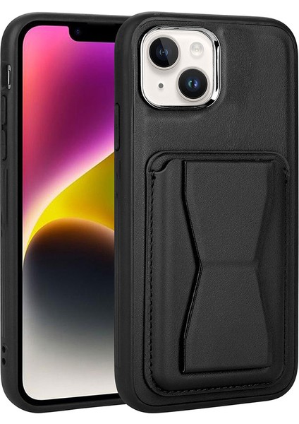 Apple iPhone 14 Plus Uyumlu Kartlıklı Standlı ​pu Deri Memo Kapak-Siyah