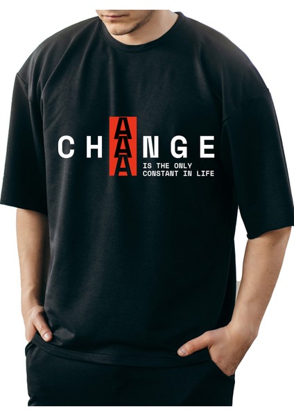 Siyah Oversize Kalıp Baskılı Unisex T-Shirt
