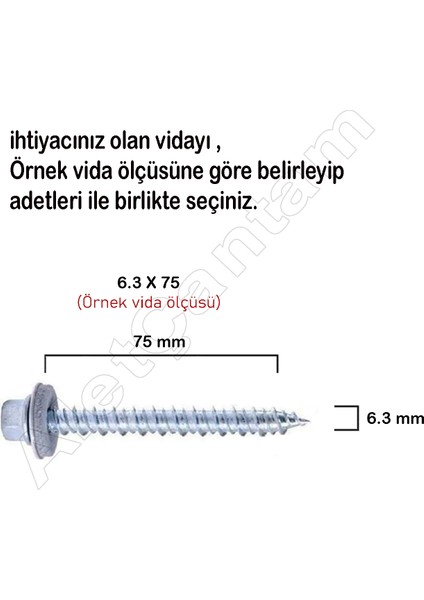 6.3X75 mm Betofast Vida Sivri Uçlu Çatı Panel Beton Ağaç Vidası -50 Adet fiyatları