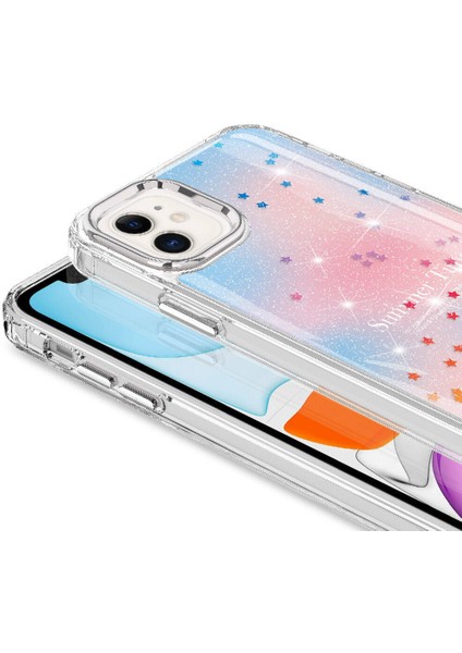 Apple iPhone 11 Uyumlu Simli Desenli Parlak Task Kapak-Pembe fiyatları