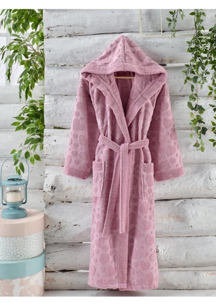 Gül Kurusu Yumuşak Pamuk Kapşonlu Bornoz, Rahat ve Şık Tasarım, Tek Parça
