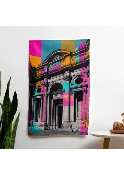 Pop Art Barok Mimari Füzyon Duvar Örtüsü - Pamuk Sırt, Polyester Ön - Canlı Renkler,