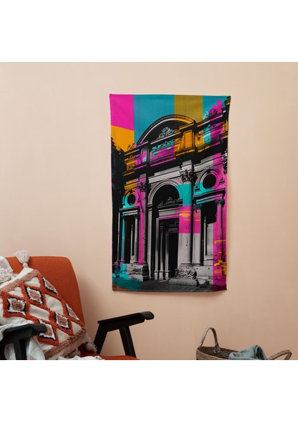 Pop Art Barok Mimari Füzyon Duvar Örtüsü - Pamuk Sırt, Polyester Ön - Canlı Renkler,