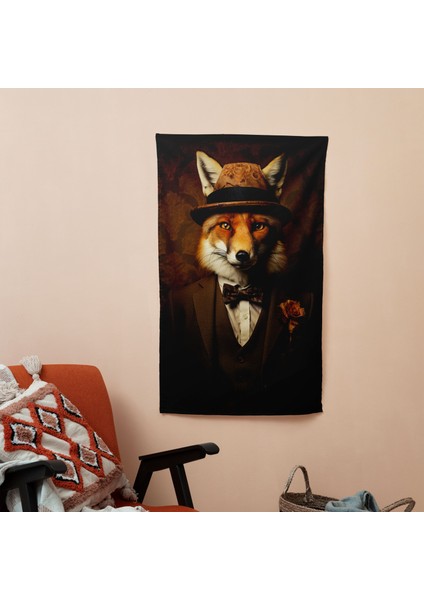 Fox Insanlar Gibi Giyinmiş Duvar Örtüsü - Canlı Renkler, Süblimasyon Baskı, Ranforce Kumaş