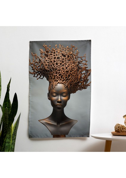 Afro Soyut Heykel Ev Dekorasyonu Duvar Örtüsü - Ranforce Kumaş Üzerine Canlı Süblimasyon Baskı