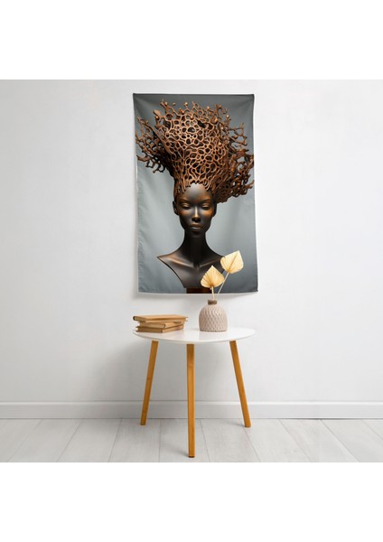 Afro Soyut Heykel Ev Dekorasyonu Duvar Örtüsü - Ranforce Kumaş Üzerine Canlı Süblimasyon Baskı