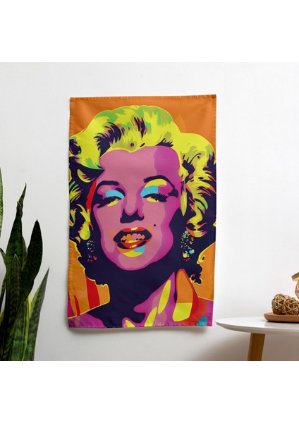 Renkli Marilyn Monroe Portre Duvar Örtüsü - Canlı Ranforce Kumaş, Süblimasyon Baskı,