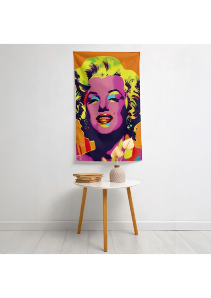 Renkli Marilyn Monroe Portre Duvar Örtüsü - Canlı Ranforce Kumaş, Süblimasyon Baskı,