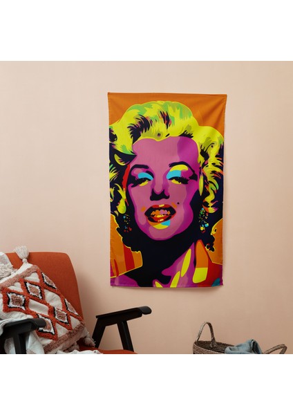 Renkli Marilyn Monroe Portre Duvar Örtüsü - Canlı Ranforce Kumaş, Süblimasyon Baskı,