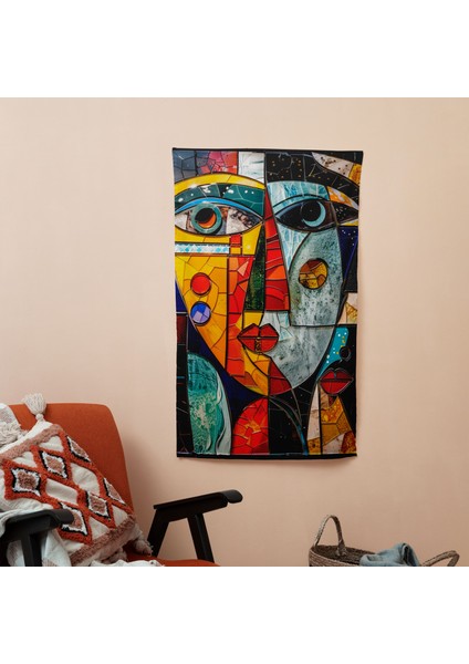Picasso'dan Esinlenen Soyut Yüzler Kübizm Duvar Örtüsü - Yatak Odası, Oturma Odası ve Yurt