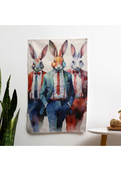 Takım Elbiseli Duvar Örtüsündeki Zarif Hayvanlar - Ranforce Kumaş, Canlı Renkler, Süblimasyon