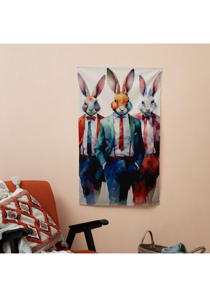 Takım Elbiseli Duvar Örtüsündeki Zarif Hayvanlar - Ranforce Kumaş, Canlı Renkler, Süblimasyon fiyatları