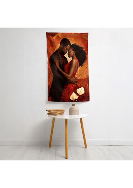 Afro Love Unity Duvar Örtüsü - Pamuk Sırt ve Polyester Ön - Canlı Ranforce Kumaş - Romantik modelleri