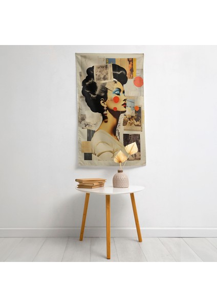 Modern Sanat Duvar Örtüsü - Basquiat Etkisi ve Gazete Kolaj Tasarımı - Canlı Ranforce Kumaş fiyatları