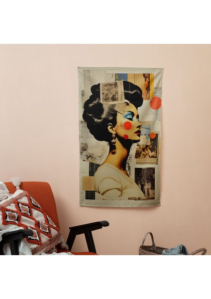Modern Sanat Duvar Örtüsü - Basquiat Etkisi ve Gazete Kolaj Tasarımı - Canlı Ranforce Kumaş modelleri