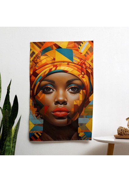 Afro Desenli Duvar Örtüsü - Pamuk Sırt, Polyester Ön - Canlı Renkler - Yatak Odası,