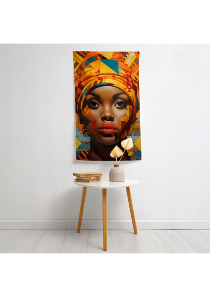 Afro Desenli Duvar Örtüsü - Pamuk Sırt, Polyester Ön - Canlı Renkler - Yatak Odası,