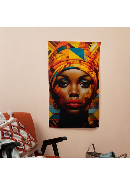 Afro Desenli Duvar Örtüsü - Pamuk Sırt, Polyester Ön - Canlı Renkler - Yatak Odası,