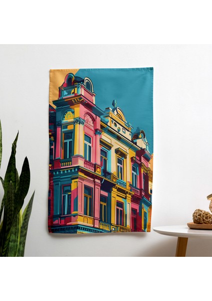 Pop Art Landmark Fusion Duvar Örtüsü - Pamuk Sırt, Polyester Ön - Canlı Renkler - Hafif
