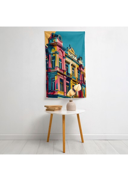 Pop Art Landmark Fusion Duvar Örtüsü - Pamuk Sırt, Polyester Ön - Canlı Renkler - Hafif