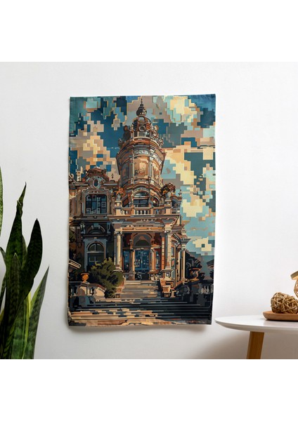 Pikselli Barok Mimari Klasisizm Pop Art Füzyon Duvar Örtüsü - Süblimasyon Baskılı Canlı Ranforce