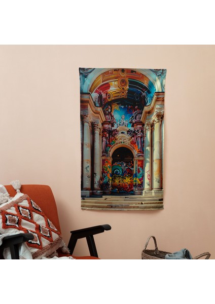 Graffiti Barok Pop Art Duvar Örtüsü - Pamuk Sırt, Polyester Ön - Hafif Ranforce Kumaş