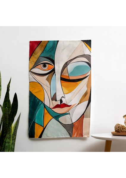 Kalın Çizgiler Kübizm Modern Sanat Duvar Örtüsü - Pamuk Sırt, Canlı Renkler, Hafif Kumaş