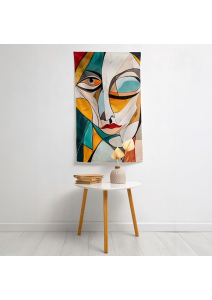 Kalın Çizgiler Kübizm Modern Sanat Duvar Örtüsü - Pamuk Sırt, Canlı Renkler, Hafif Kumaş
