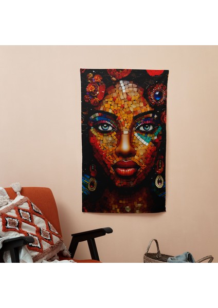 Afro Mozaik Duvar Örtüsü - Yatak Odası, Oturma Odası ve Yurt Dekoru Için Canlı Kumaş Sanatı