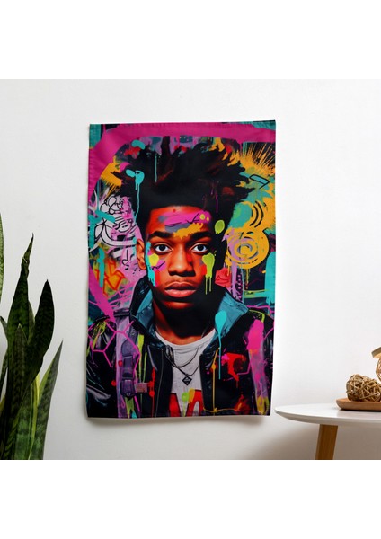 Pop Art Portre Duvar Örtüsü - Canlı Renkler, Ranforce Kumaş - Yatak Odası, Oturma Odası, Yurt