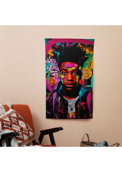 Pop Art Portre Duvar Örtüsü - Canlı Renkler, Ranforce Kumaş - Yatak Odası, Oturma Odası, Yurt