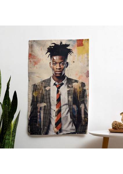 Basquiat Karışık Teknik Başyapıt Duvar Örtüsü - Pamuk Arka, Polyester Ön - Canlı Renkler,