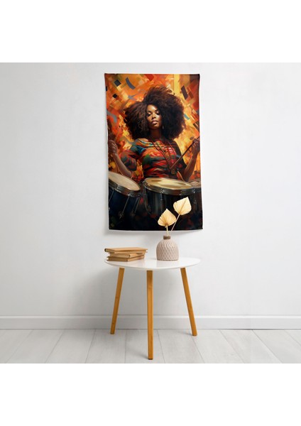 Afro Müzik Vibes Kumaş Duvar Sanatı Örtü - Canlı Renkler, Hafif Polyester Ön - Yatak Odası, modelleri