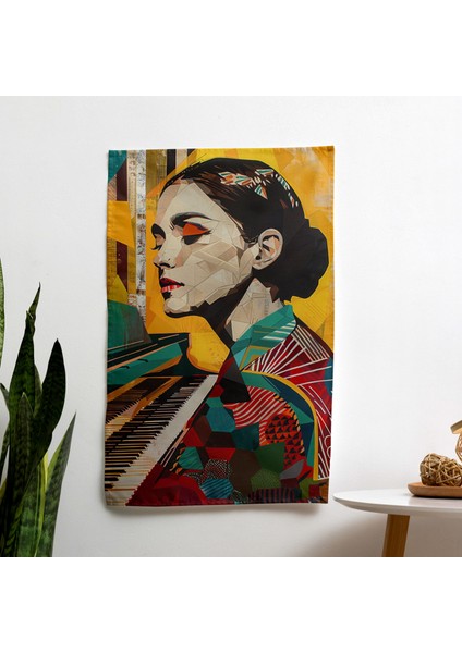 Klasik Piyanist Duvar Örtüsü - Pamuk Sırt, Polyester Ön - Canlı Renkler, Yatak Odası,