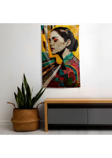 Klasik Piyanist Duvar Örtüsü - Pamuk Sırt, Polyester Ön - Canlı Renkler, Yatak Odası, fiyatları