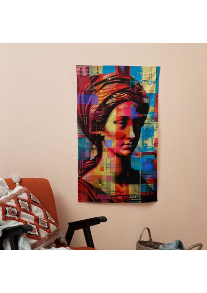 Pikselli Rönesans Klasisizm Popart Duvar Örtüsü | Canlı Renkler, Süblimasyon Baskı | Arkası