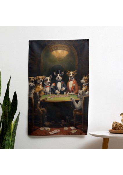 Insanlar Gibi Giyinmiş Köpekler Duvar Örtüsü - Canlı Süblimasyon Baskı, Ranforce Kumaş,