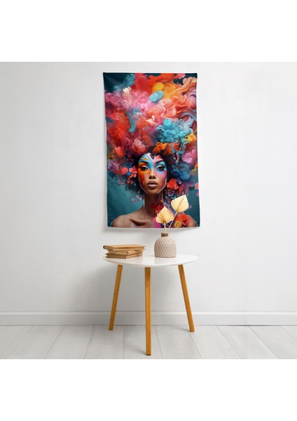 Afro Saç Modelleri Kolaj Baskılı Duvar Örtüsü - Pamuk Sırt, Canlı Renkler, Yatak Odası,