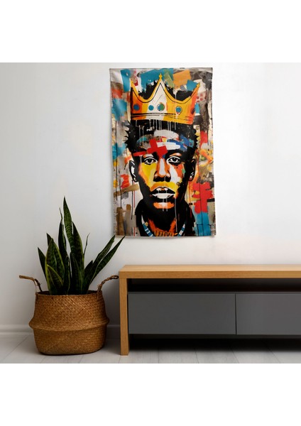 Basquiat Karışık Teknik Kanvas Baskı Duvar Örtüsü - Canlı Renkler, Ranforce Kumaş - Modern