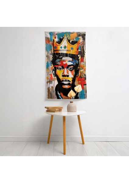 Basquiat Karışık Teknik Kanvas Baskı Duvar Örtüsü - Canlı Renkler, Ranforce Kumaş - Modern